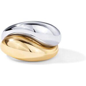 14K Gold Plated Mixed Metal Chunky Two Tone Wavy Dome Rings Pack for Women | Sta